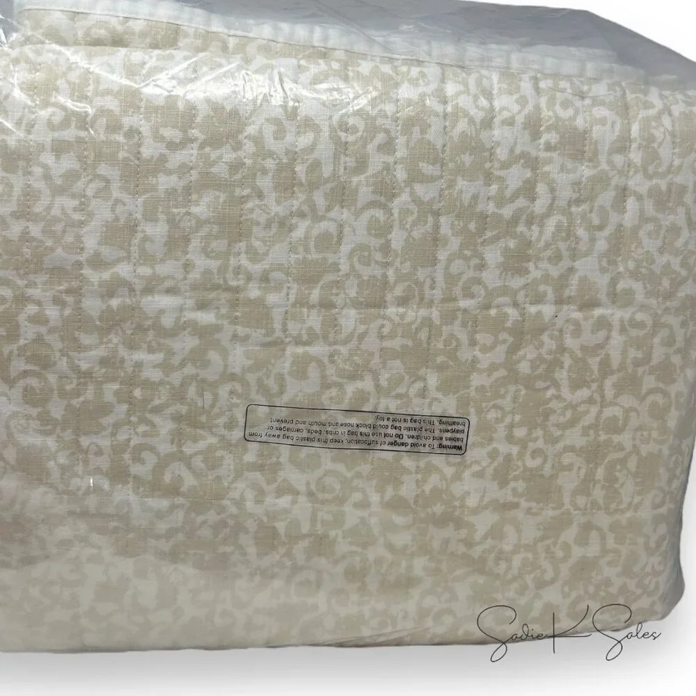 Threshold Studio McGee Queen Border Cotton Slub‎ Wood Block Quilt Neutral Floral
